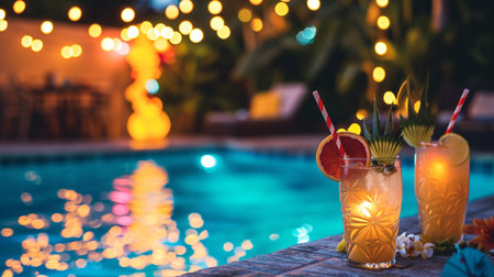 Hawaii mai tai drinks on beach swimming pool bar travel vacation. Pool night party.の素材