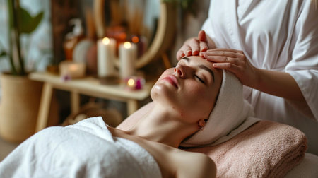 Portrait of young beautiful woman in spa environment.の素材