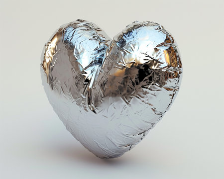Inflatable heart in silver color isolated on white background.の素材