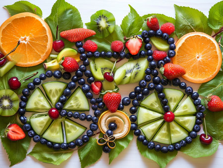 Healthy food concept. A bike made of fresh vegetables and fruitsの素材