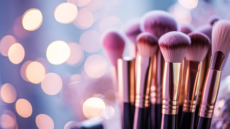 Close up photo of Makeup brushes with Bokeh.の素材