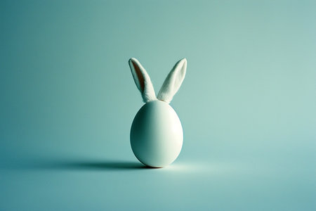 Creative easter egg with rabbit ears on pastel backgroundの素材
