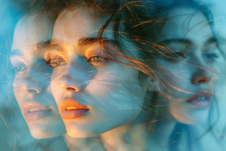 Woman with personality or bipolar disorder.の素材