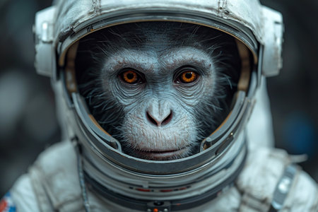 Monkey in an astronaut helmet. Cosmonautics Day concept.の素材