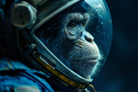 Monkey in an astronaut helmet. Cosmonautics Day concept.の素材