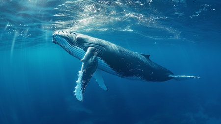 World oceans day. A Humpback Whale in Blue Water.の素材