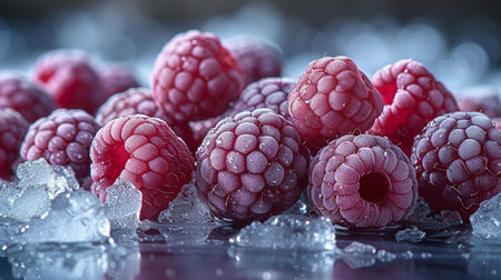 Frozen raspberry. Close up.の素材