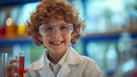 Child making science experiments. Educationの素材