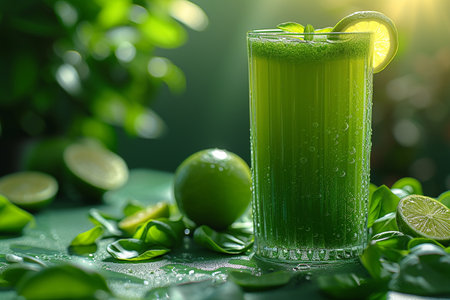 green health smoothie. Raw, vegan, vegetarian, alkaline food concept.の素材