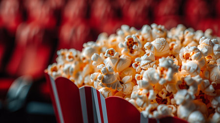 Striped box with popcorn in cinemaの素材