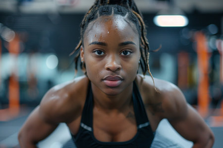 woman, fitness at gym for a workout, training and body wellnessの素材