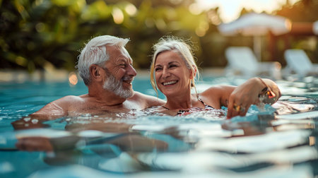 Senior Couple Enjoying Pool Time Togetherの素材