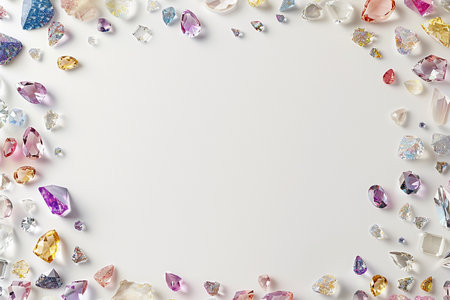 Assortment of Colorful Gems on White Backgroundの素材