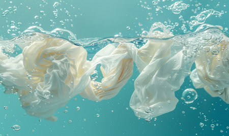 Underwater Elegance: White Fabrics and Bubblesの素材