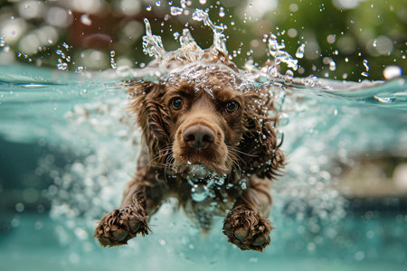 Swimming Dog Captured Mid-Strokeの素材