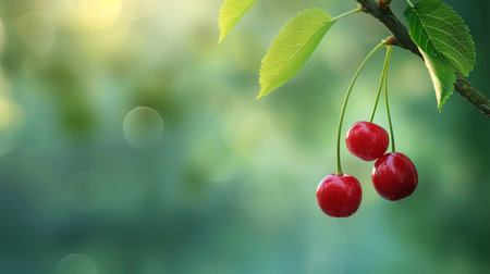Fresh Cherries on a Branchの素材