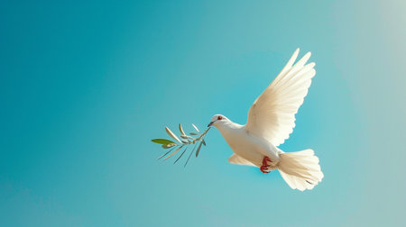 Peaceful Dove with Olive Branch in Flightの素材