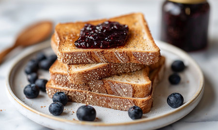 Toasted Bread with Jam and Blueberriesの素材