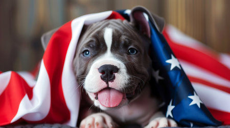 Patriotic Puppy Wrapped in American Flagの素材