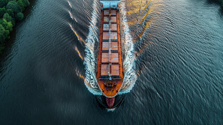Aerial View of Cargo Ship Sailing on Riverの素材