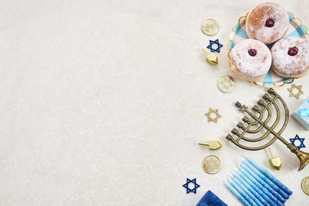 Hanukkah Celebration framework. Flat Layの写真素材