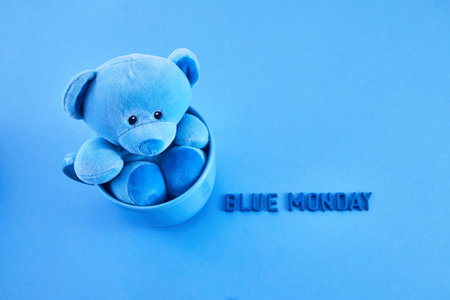 Blue Monday Mood. Blue Teddy in Cupの写真素材