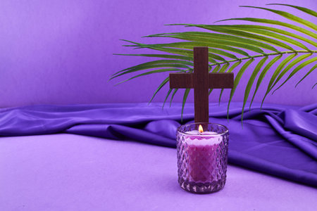 Lent. Purple Candle and Cross