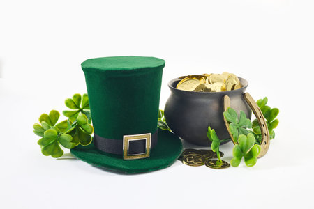 St. Patricks Day Charm. A festive green hat and pot of gold coins