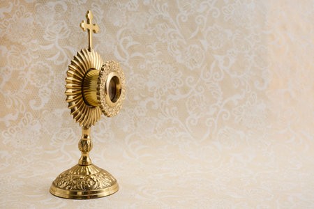 Corpus Christy concept. Golden monstrance