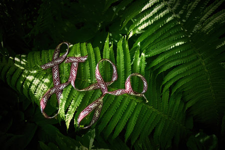 Midsummer Latvian national holiday slogan Ligo, on Lush Green Ferns.