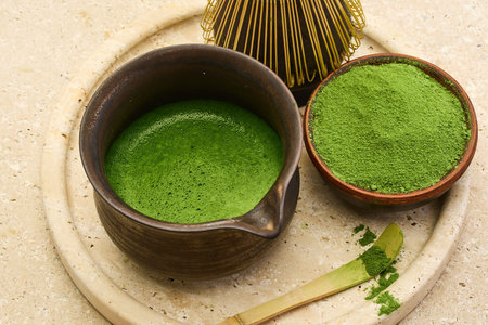 Matcha Tea Ceremony. A peaceful setting of matcha tea elements