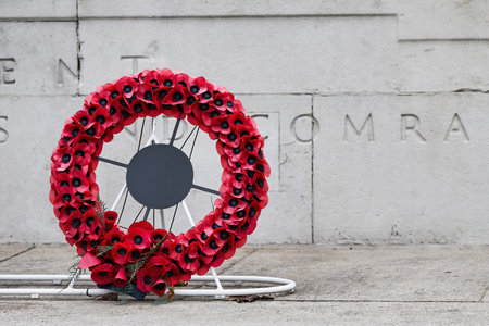 Remembrance Day Poppy Wreaths at Memorial. World War remembrance day.の写真素材