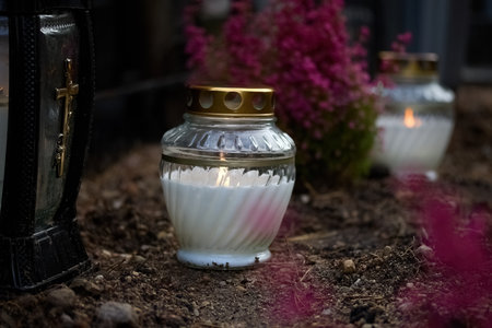 Day of the dead. Cemetery Candles. Candlelit Memorialの写真素材