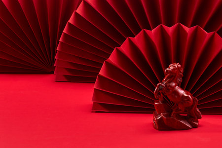 Lunar New Year 2026. New Year background. Red Origami Displayの写真素材