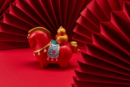 Lunar New Year 2026. New Year background. Red Origami Displayの写真素材
