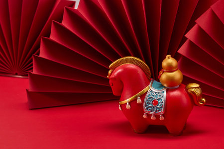 Lunar New Year 2026. New Year background. Red Origami Displayの写真素材