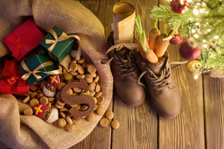 Sinterklaas Eve Traditions. Festive Sinterklaas scene with giftsの写真素材