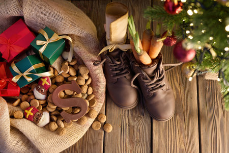 Sinterklaas Eve Traditions. Festive Sinterklaas scene with giftsの写真素材