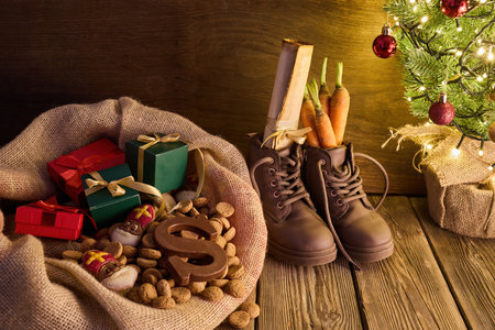 Sinterklaas Eve Traditions. Festive Sinterklaas scene with giftsの写真素材
