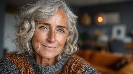 Serene Portrait. A serene portrait of a smiling elderly womanの素材