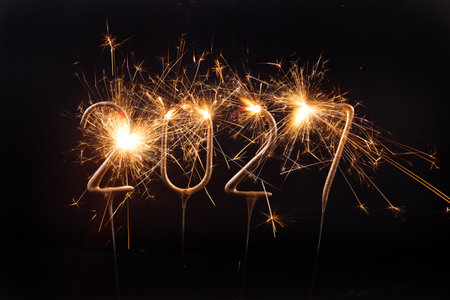 Sparkling 2027. Firework numbers forming 2027 glow brightlyの写真素材