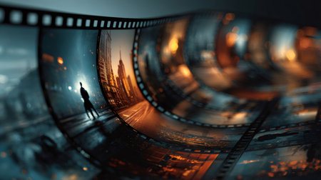 Film strip revealing urban life storytelling conceptの素材