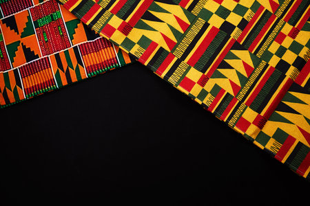 Kente cloth fabrics showing african heritage and cultureの写真素材