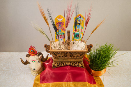 Losar tibetan new year traditional chemar offering ritual