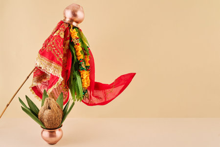 Gudi padwa celebration with traditional elements and copy space