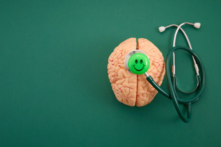Brain model with stethoscope checking mental health and wellness