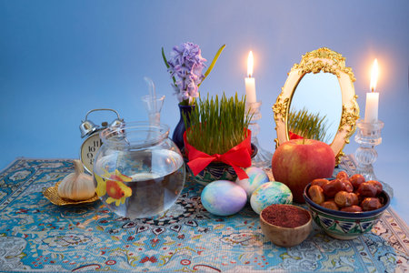 Haft-sin table celebrating persian nowruz spring equinox