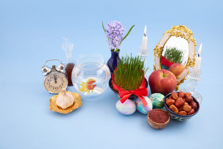 Nowruz haft-sin table representing persian new year traditions