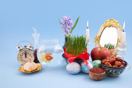 Haft-sin table celebrating nowruz persian new year holiday