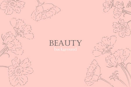 Image of cosmos bipinnatus on a powdery background. Can be used for banners, covers, invitations, business cards, etc. fashionable universal artistic background template in vector.のイラスト素材